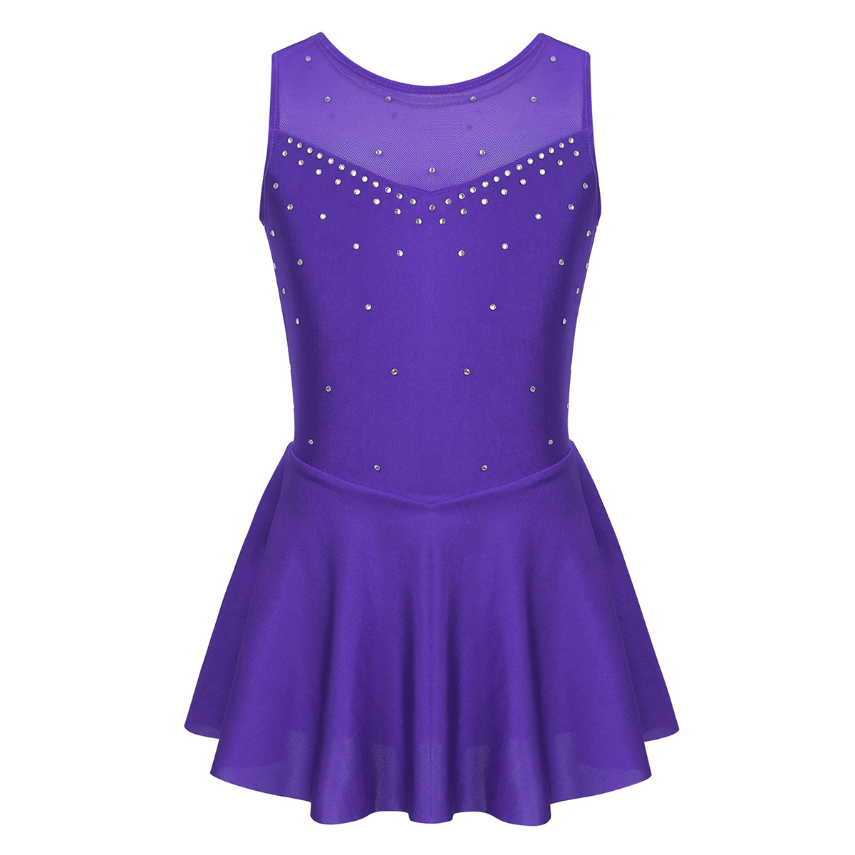 Kids Girls Ballet Dance Dress Gymnastics Workout Sparkly Rhinestone Back Figure Skating Ballerina Dress for Stage Performance