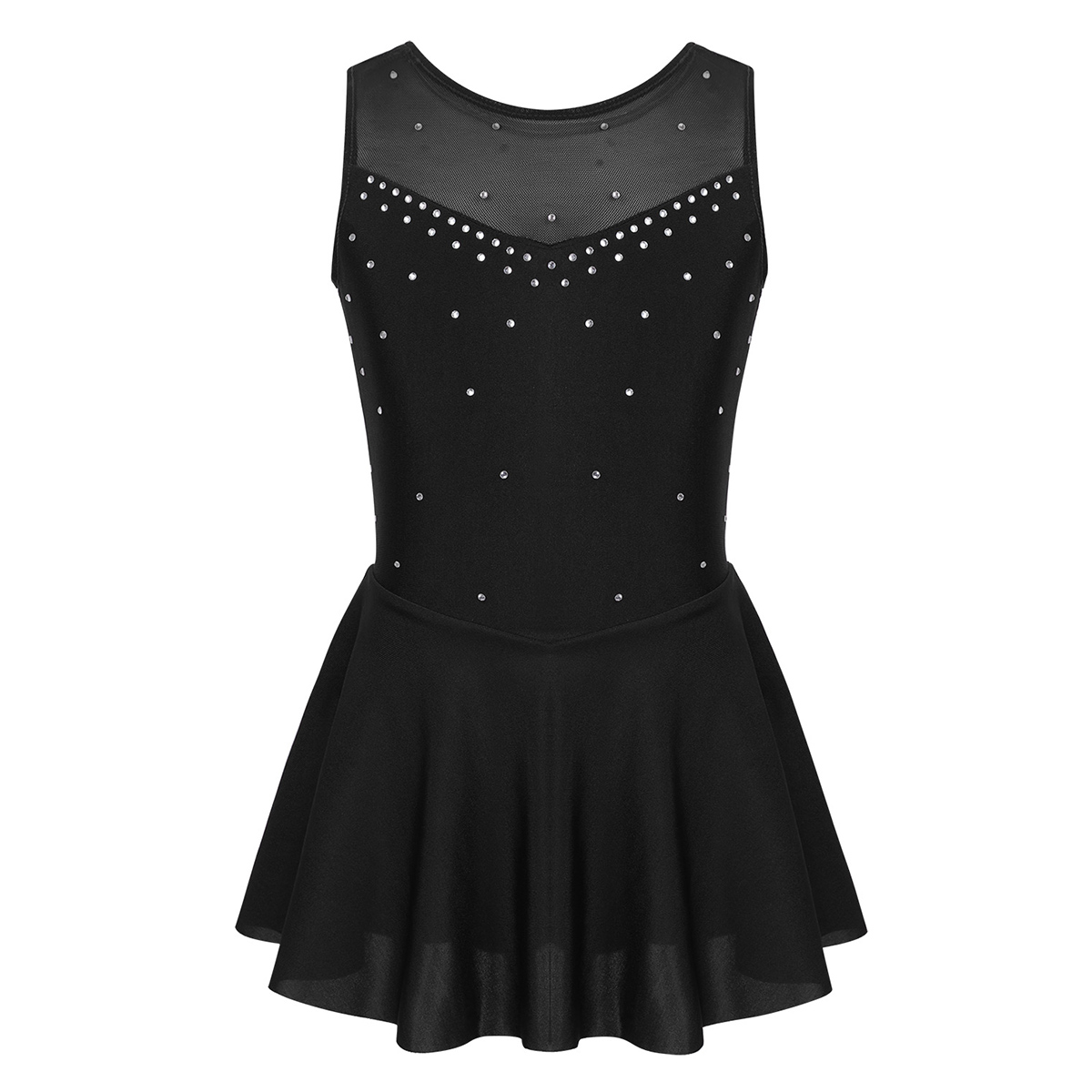 Kids Girls Ballet Dance Dress Gymnastics Workout Sparkly Rhinestone Back Figure Skating Ballerina Dress for Stage Performance