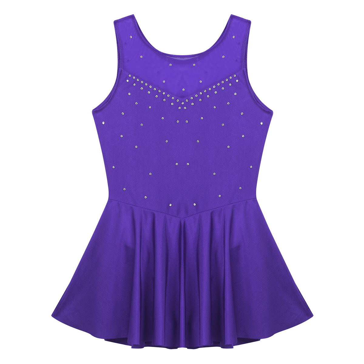 Kids Girls Ballet Dance Dress Gymnastics Workout Sparkly Rhinestone Back Figure Skating Ballerina Dress for Stage Performance