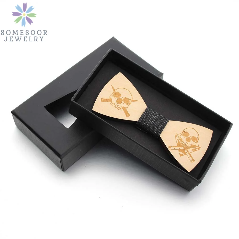 SOMESOOR Vintage Natural Wood Floral Bowtie Engraved Skeleton Camera Bowknots Weeding Suits Geometric Neck Ties For Men Gifts