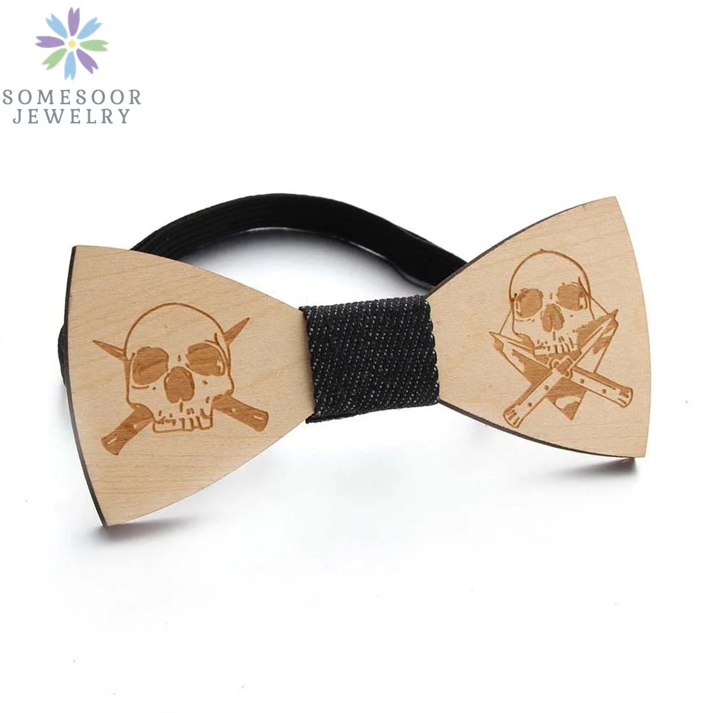 SOMESOOR Vintage Natural Wood Floral Bowtie Engraved Skeleton Camera Bowknots Weeding Suits Geometric Neck Ties For Men Gifts