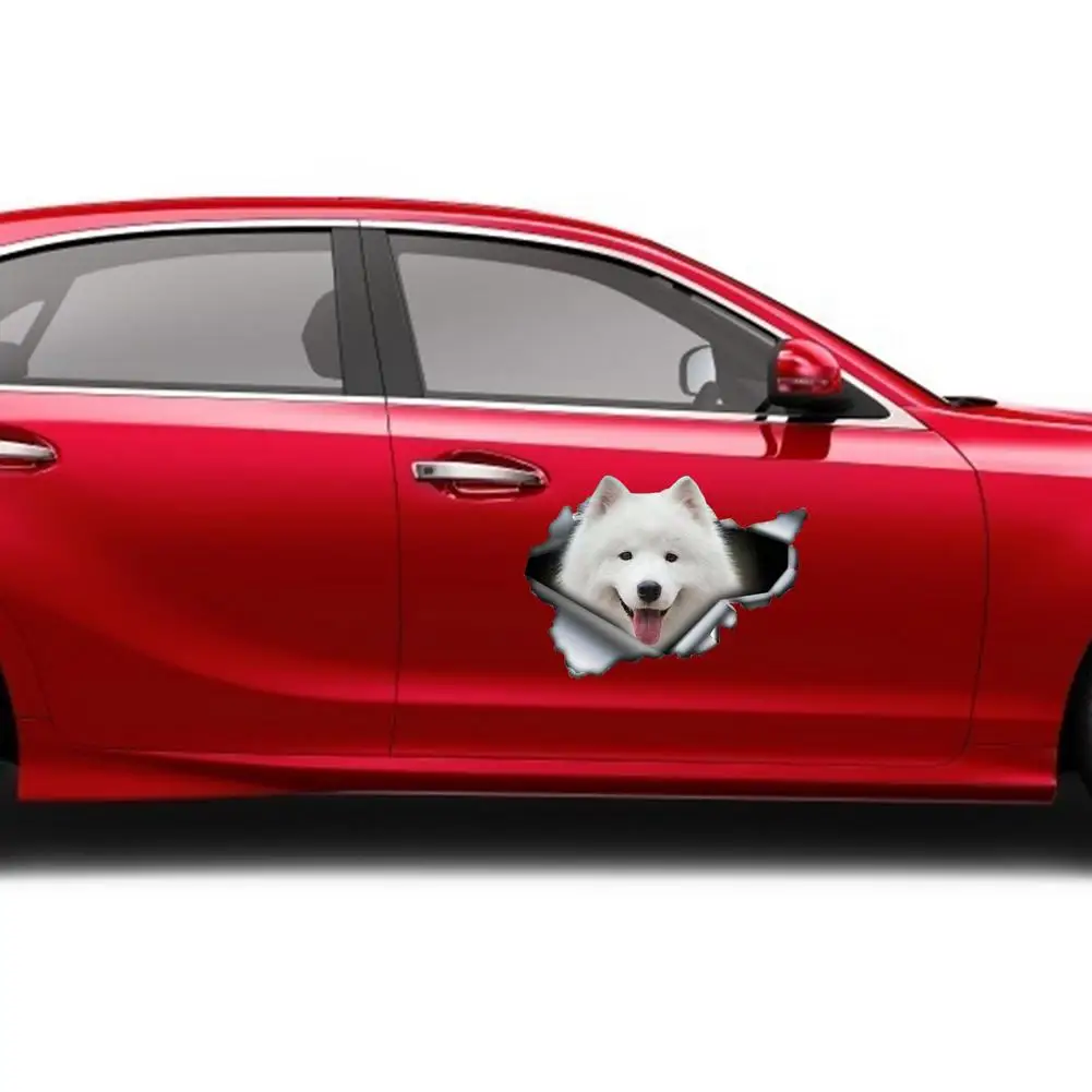 3D Lovely Pet Dog Car Sticker Pug Samoyed Dachshund Dog Torn Metal Sticker Waterproof Car Styling Pet Dog Decal 8x4inch