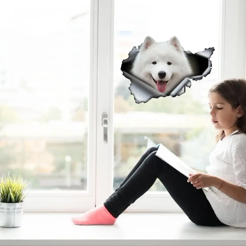 3D Lovely Pet Dog Car Sticker Pug Samoyed Dachshund Dog Torn Metal Sticker Waterproof Car Styling Pet Dog Decal 8x4inch