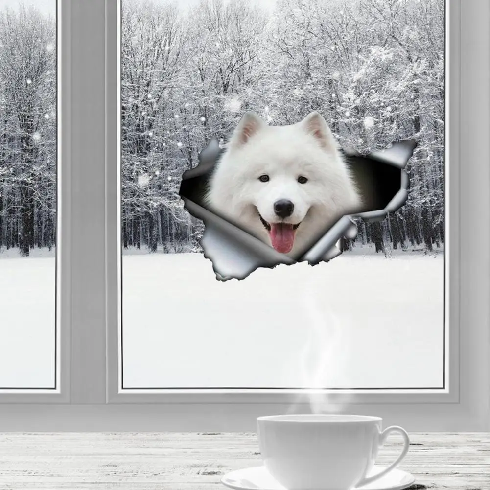 3D Lovely Pet Dog Car Sticker Pug Samoyed Dachshund Dog Torn Metal Sticker Waterproof Car Styling Pet Dog Decal 8x4inch