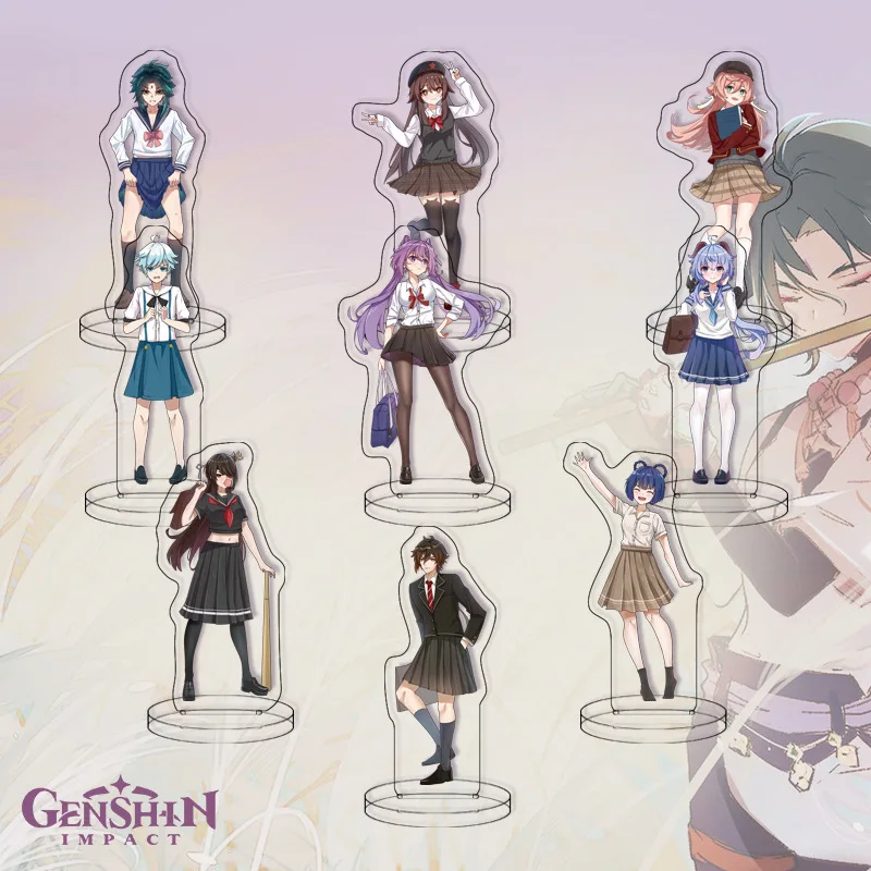 9Pcs/Set Acrylic Stand Model Wendi Tartaglia Hu Tao Yae Miko Raiden Shogun Figure Decoration Action Plate Toys