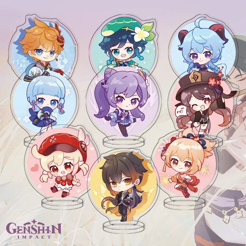 9Pcs/Set Acrylic Stand Model Wendi Tartaglia Hu Tao Yae Miko Raiden Shogun Figure Decoration Action Plate Toys