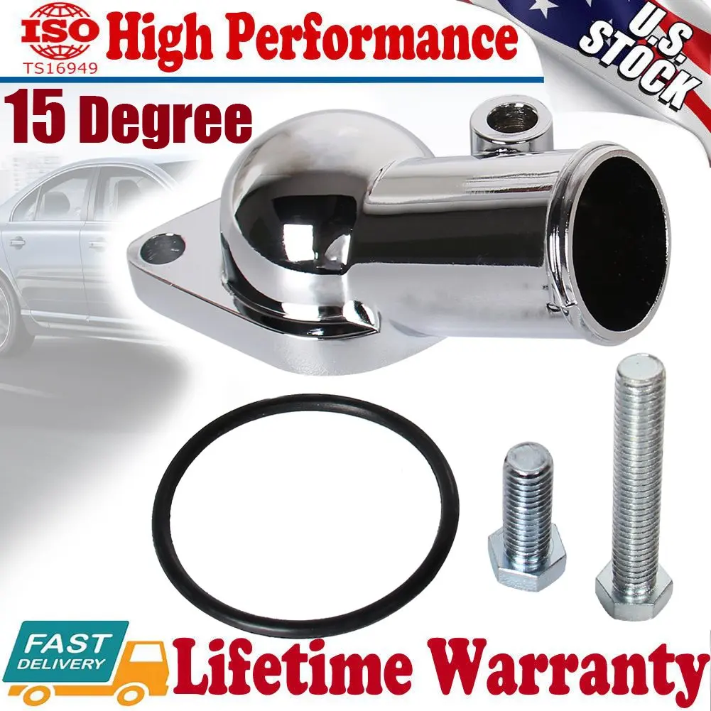 Water Neck Thermostat Housing 15 Degree For 1968-1986 Chevy 350 SBC BBC Chrome