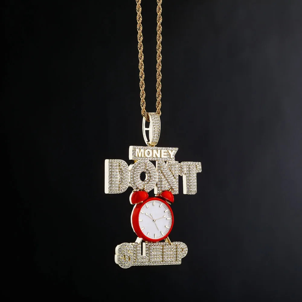GUCY Hip hop Jewelry Alarm Clock Pendant Necklace Full Iced Out AAA Cubic Zircon Fashion Accessories for Drop Shipping