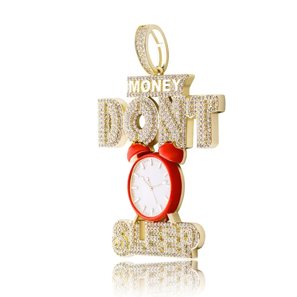 GUCY Hip hop Jewelry Alarm Clock Pendant Necklace Full Iced Out AAA Cubic Zircon Fashion Accessories for Drop Shipping