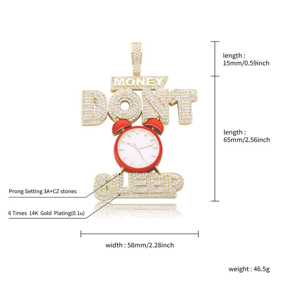 GUCY Hip hop Jewelry Alarm Clock Pendant Necklace Full Iced Out AAA Cubic Zircon Fashion Accessories for Drop Shipping