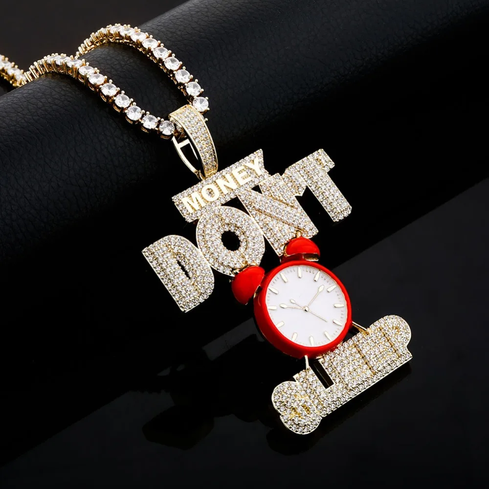GUCY Hip hop Jewelry Alarm Clock Pendant Necklace Full Iced Out AAA Cubic Zircon Fashion Accessories for Drop Shipping