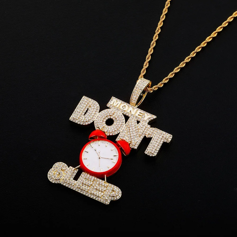 GUCY Hip hop Jewelry Alarm Clock Pendant Necklace Full Iced Out AAA Cubic Zircon Fashion Accessories for Drop Shipping