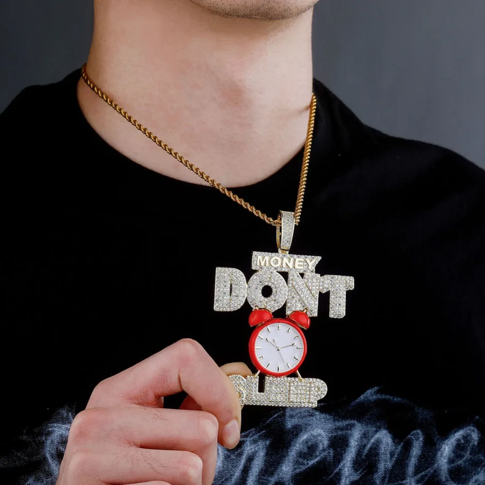 GUCY Hip hop Jewelry Alarm Clock Pendant Necklace Full Iced Out AAA Cubic Zircon Fashion Accessories for Drop Shipping