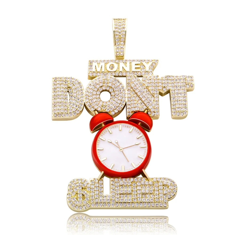 GUCY Hip hop Jewelry Alarm Clock Pendant Necklace Full Iced Out AAA Cubic Zircon Fashion Accessories for Drop Shipping