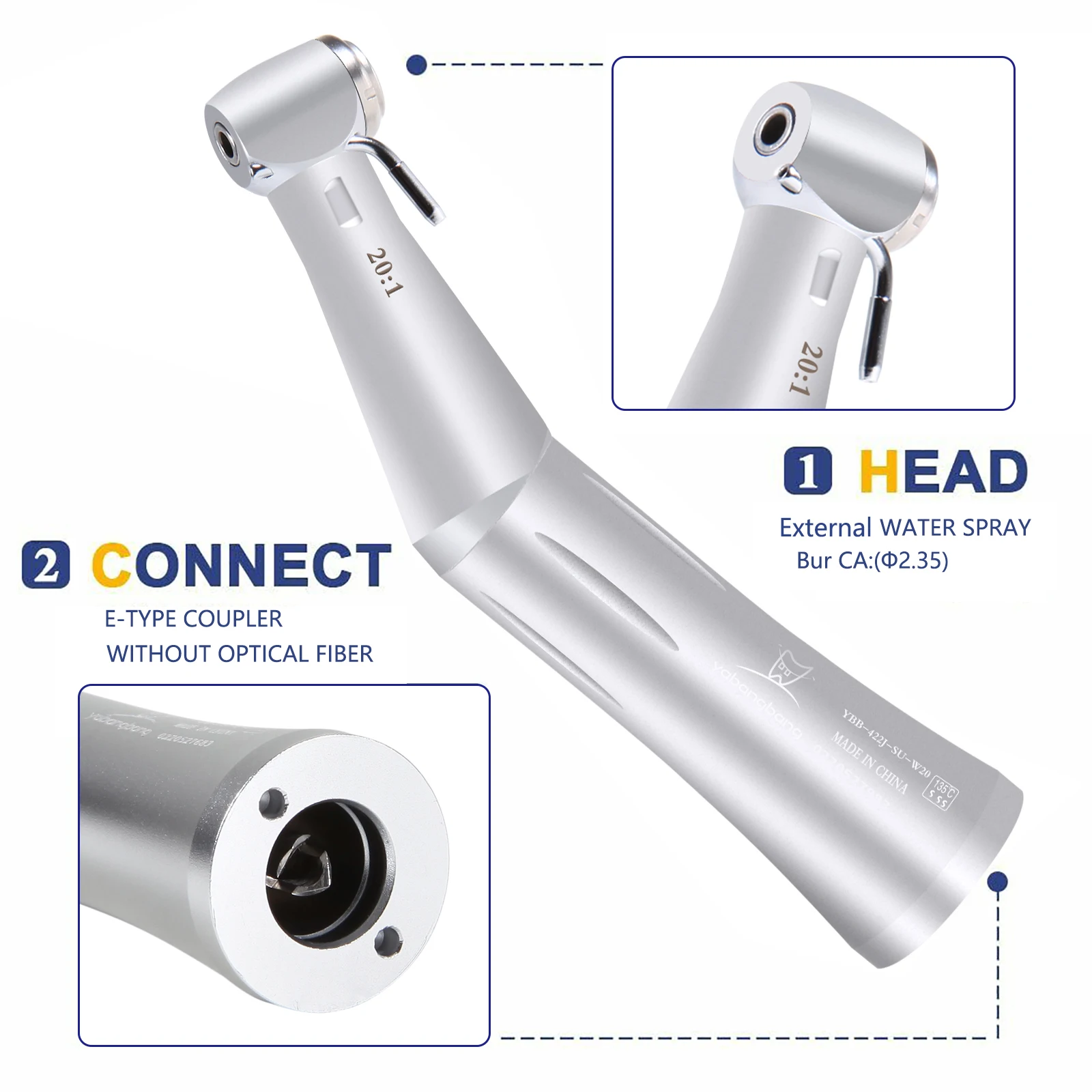 SALE! For NSK Style Dental Implant 20:1 Contra Angle Handpiece External Nozzle Double Water Push Button 2 Water Sprays Teeth