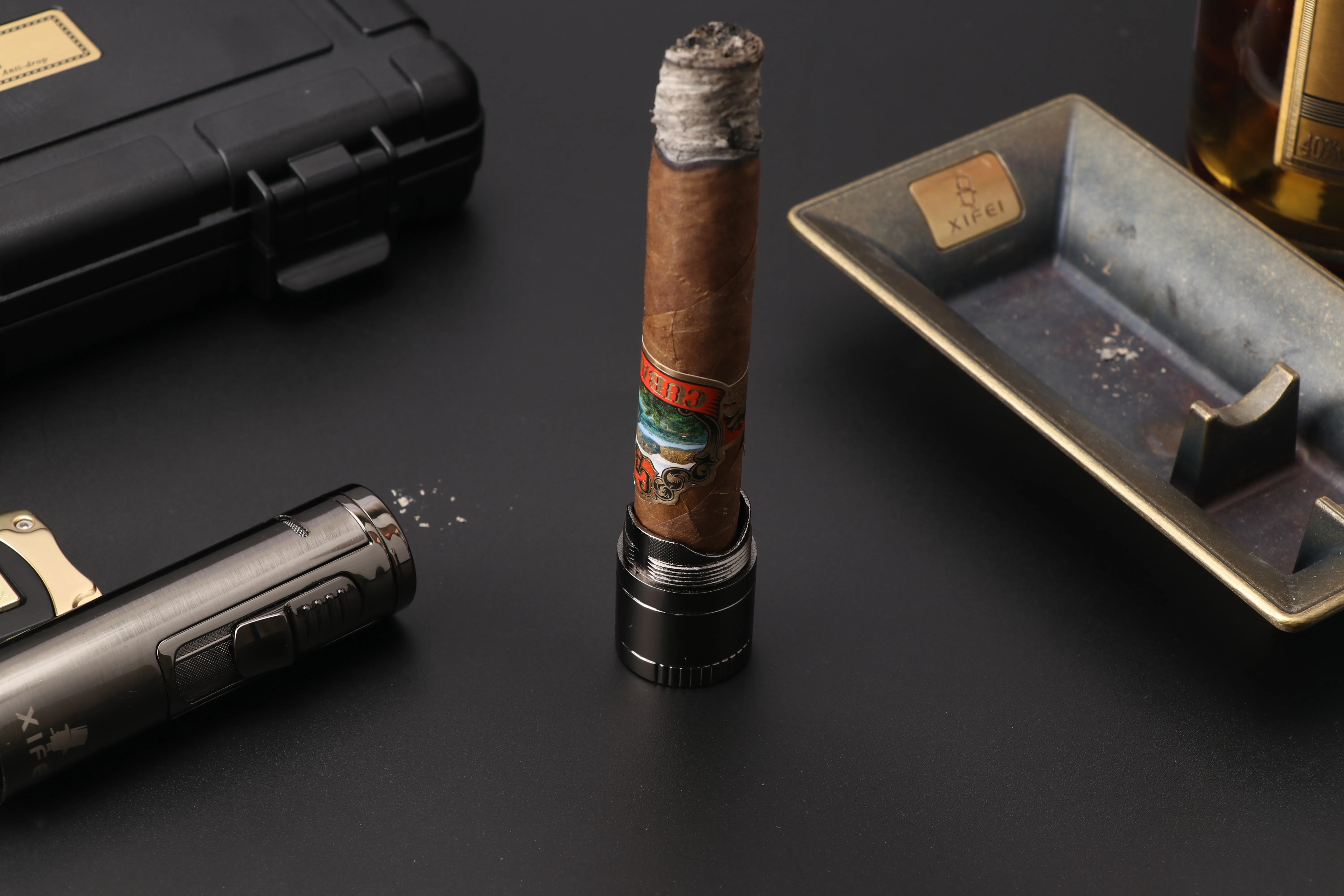 Xifei Cigar Lighter Torch W/ Puncher Holder Aeration Tool Needle Windproof Aansteker Metal Esqueiro Maçarico Smoking Accessories