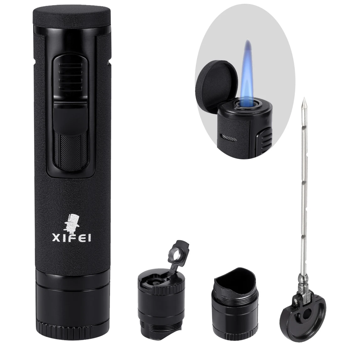 Xifei Cigar Lighter Torch W/ Puncher Holder Aeration Tool Needle Windproof Aansteker Metal Esqueiro Maçarico Smoking Accessories