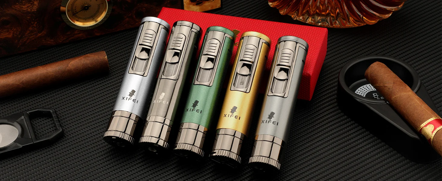 Xifei Cigar Lighter Torch W/ Puncher Holder Aeration Tool Needle Windproof Aansteker Metal Esqueiro Maçarico Smoking Accessories