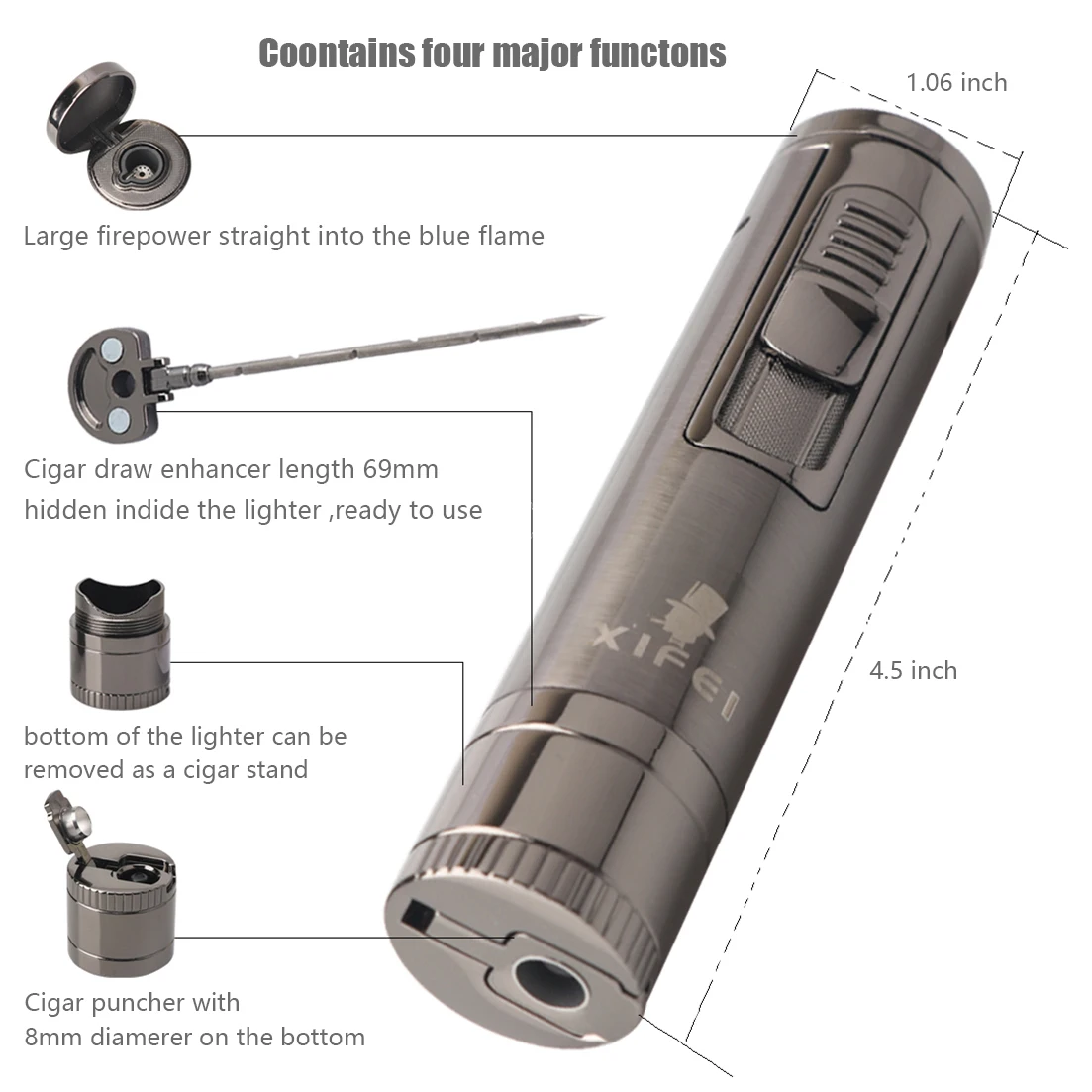 Xifei Cigar Lighter Torch W/ Puncher Holder Aeration Tool Needle Windproof Aansteker Metal Esqueiro Maçarico Smoking Accessories