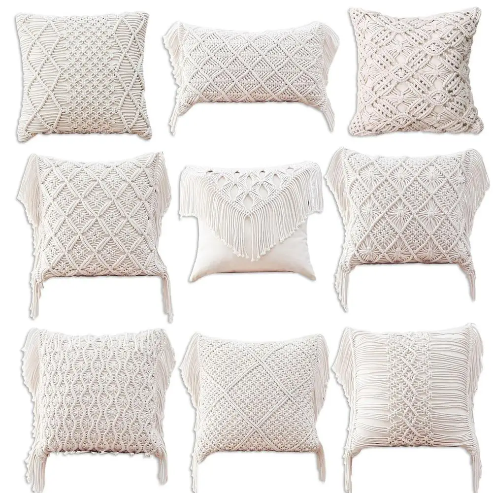 Cushion Covers 100% Cotton Linen Macrame Hand-woven Thread Pillow Covers Geometry Bohemia Style Pillowcase Home Decor 45x45cm