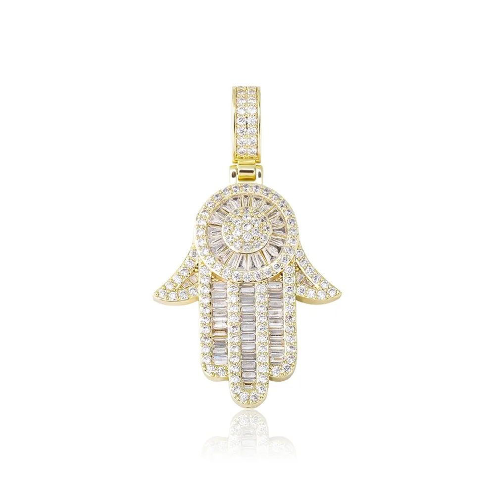 GUCY Fashion Hand Pendant Necklace with 4mm Tennis Chain Bling Cubic Zircon Men's Hip Hop Jewelry For Gift