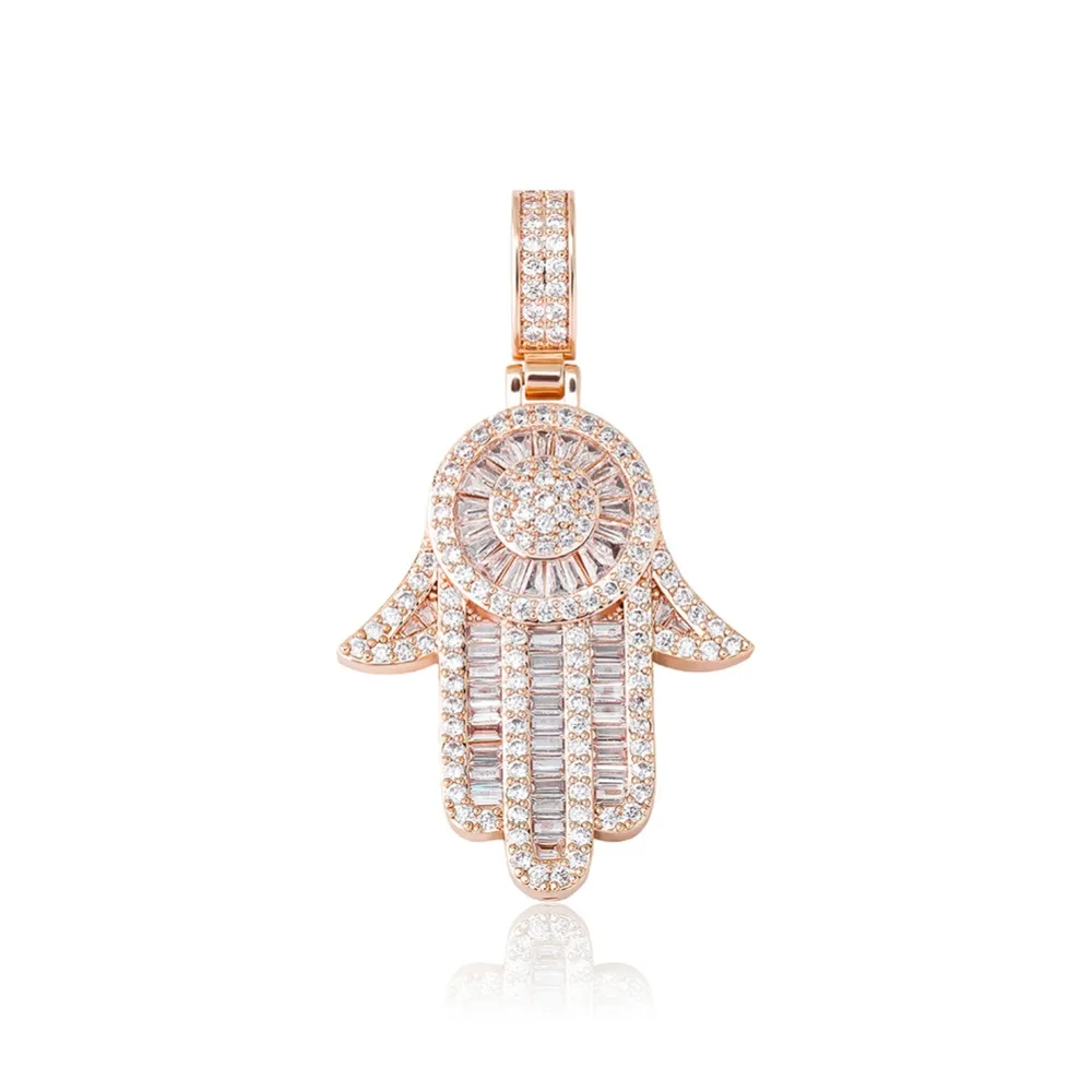 GUCY Fashion Hand Pendant Necklace with 4mm Tennis Chain Bling Cubic Zircon Men's Hip Hop Jewelry For Gift
