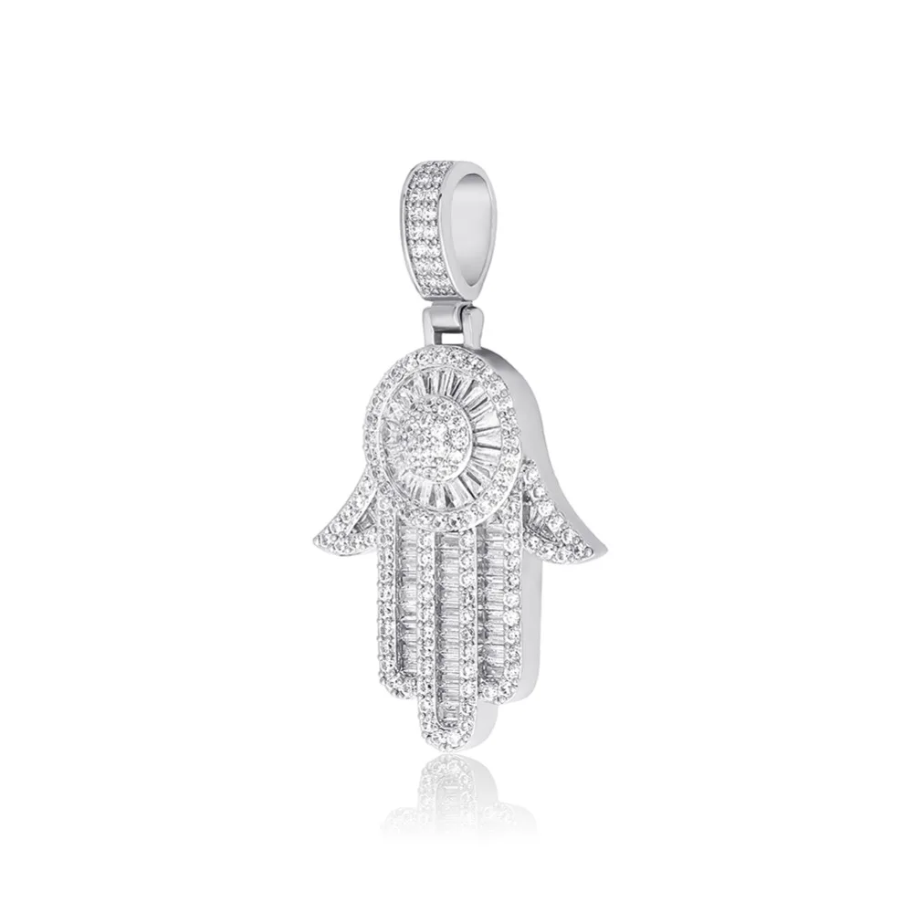 GUCY Fashion Hand Pendant Necklace with 4mm Tennis Chain Bling Cubic Zircon Men's Hip Hop Jewelry For Gift