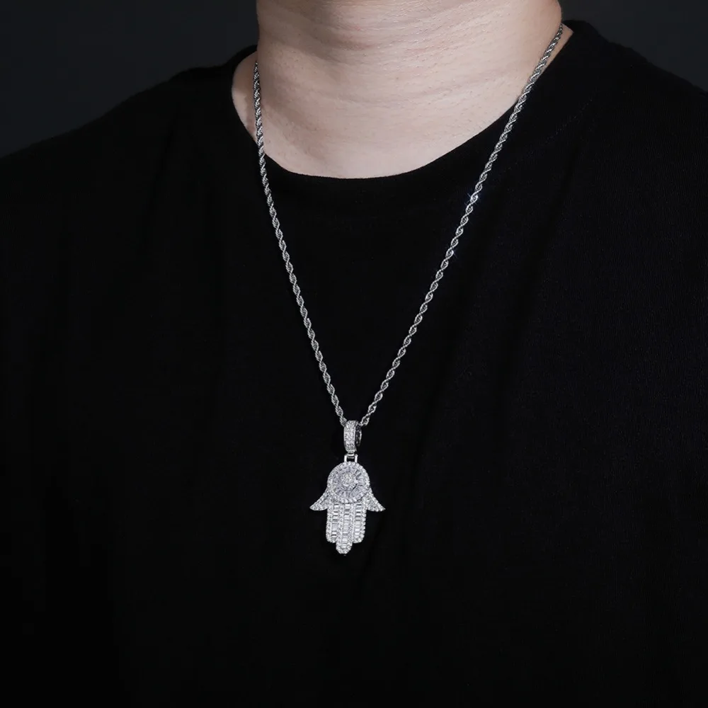 GUCY Fashion Hand Pendant Necklace with 4mm Tennis Chain Bling Cubic Zircon Men's Hip Hop Jewelry For Gift