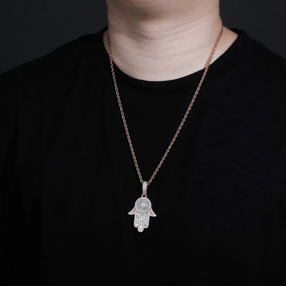GUCY Fashion Hand Pendant Necklace with 4mm Tennis Chain Bling Cubic Zircon Men's Hip Hop Jewelry For Gift