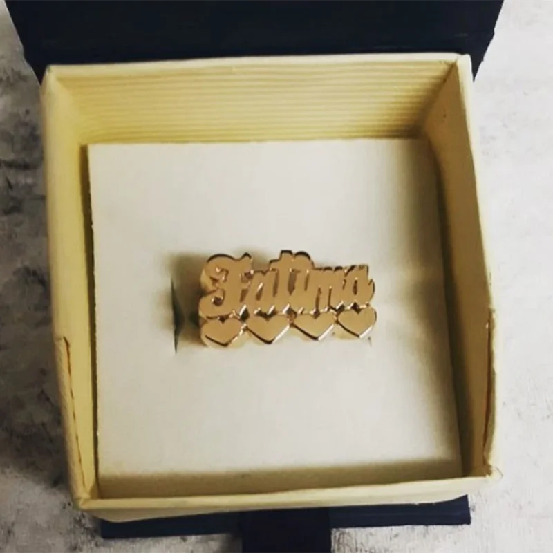 New Personality Hip Hop 3D Custom Name Ring with Hearts Women Customized Letter Ring Gold Fashion Punk Ring Christmas Gift