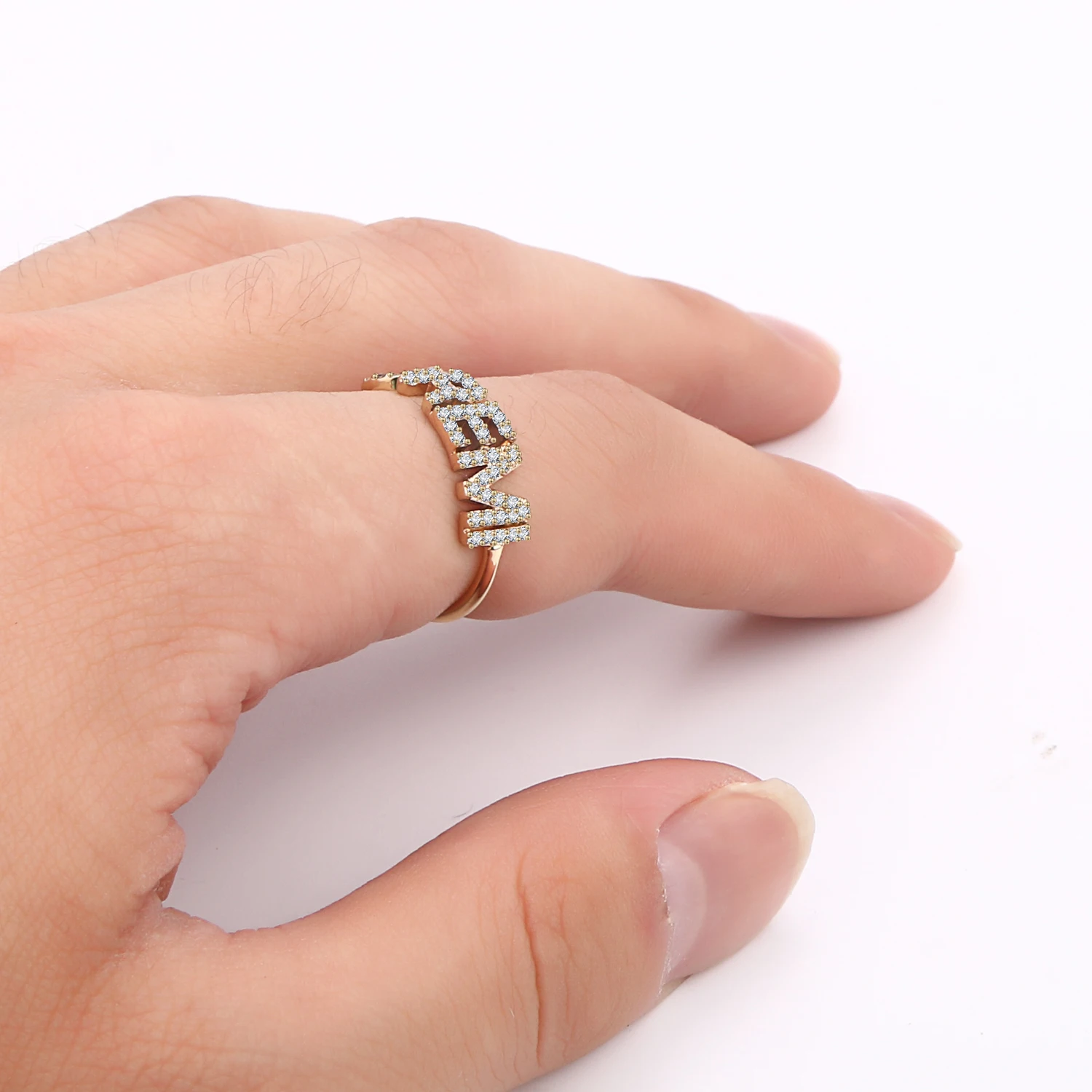 DOREMI Closed Ring Custom Name/Number Ring Iced Out Zircon Stone Letters Personalized Ring For Women Men Size 7-12 For Gifts