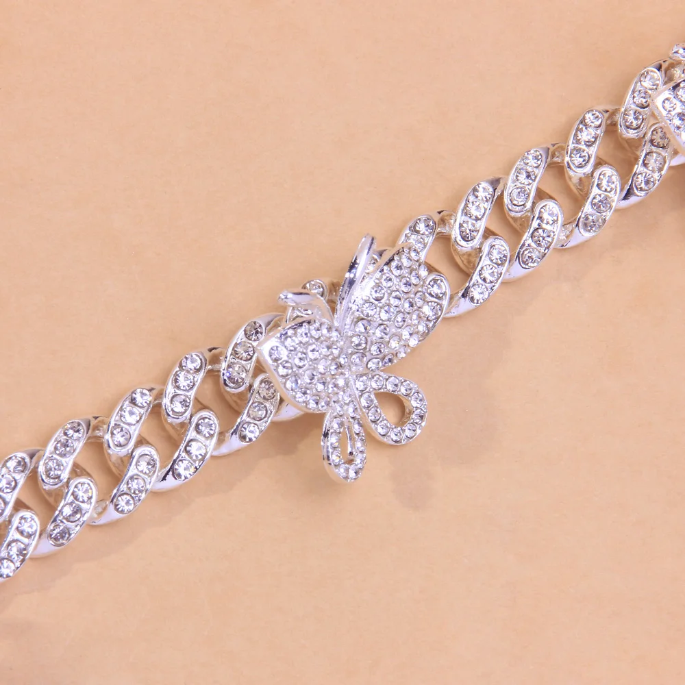 Crystal Hiphop Butterfly Anklet Wholesale for Women Men Bracelet on the Leg Foot Cuban Link Chain Anklet Chunky Jewelry Sandal