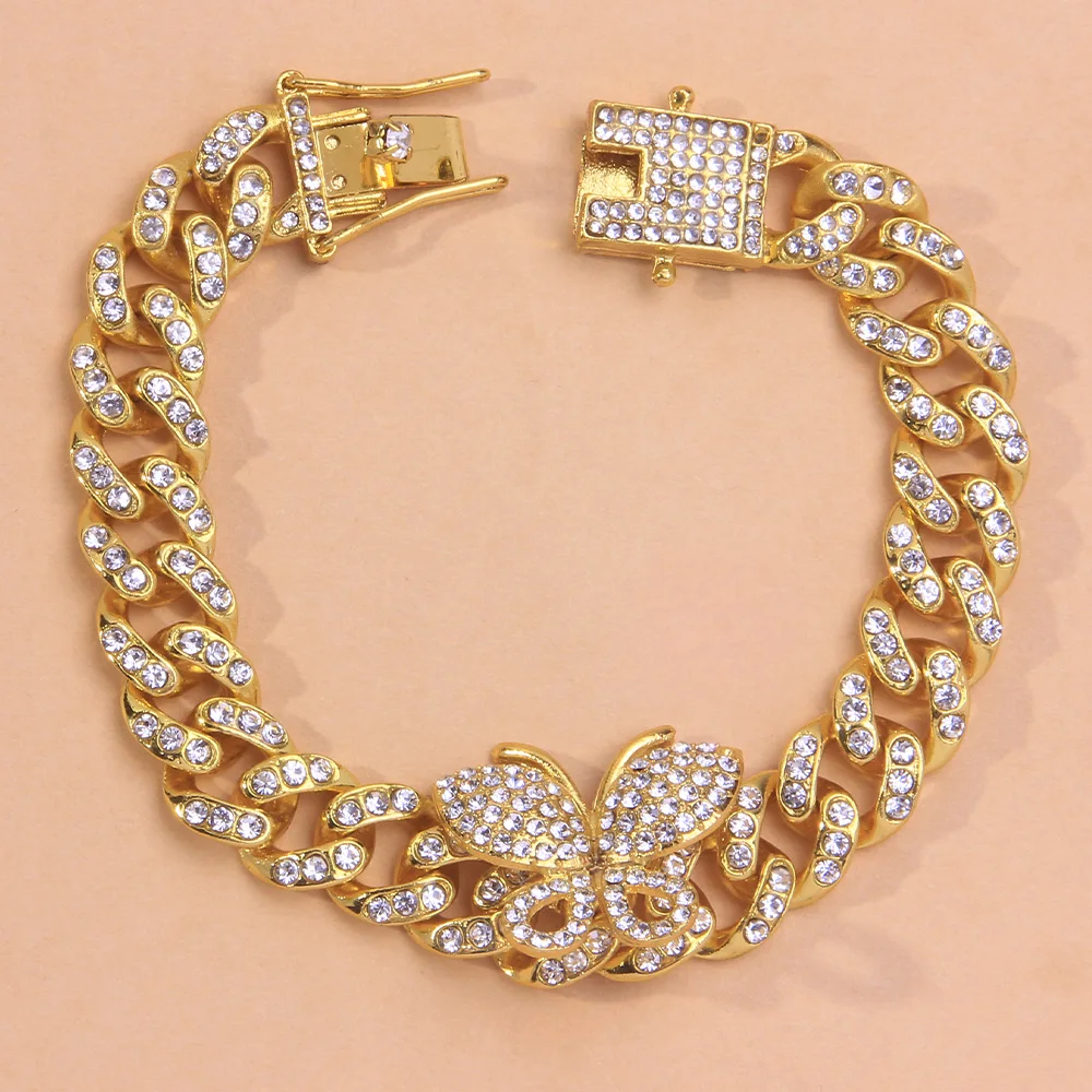 Crystal Hiphop Butterfly Anklet Wholesale for Women Men Bracelet on the Leg Foot Cuban Link Chain Anklet Chunky Jewelry Sandal