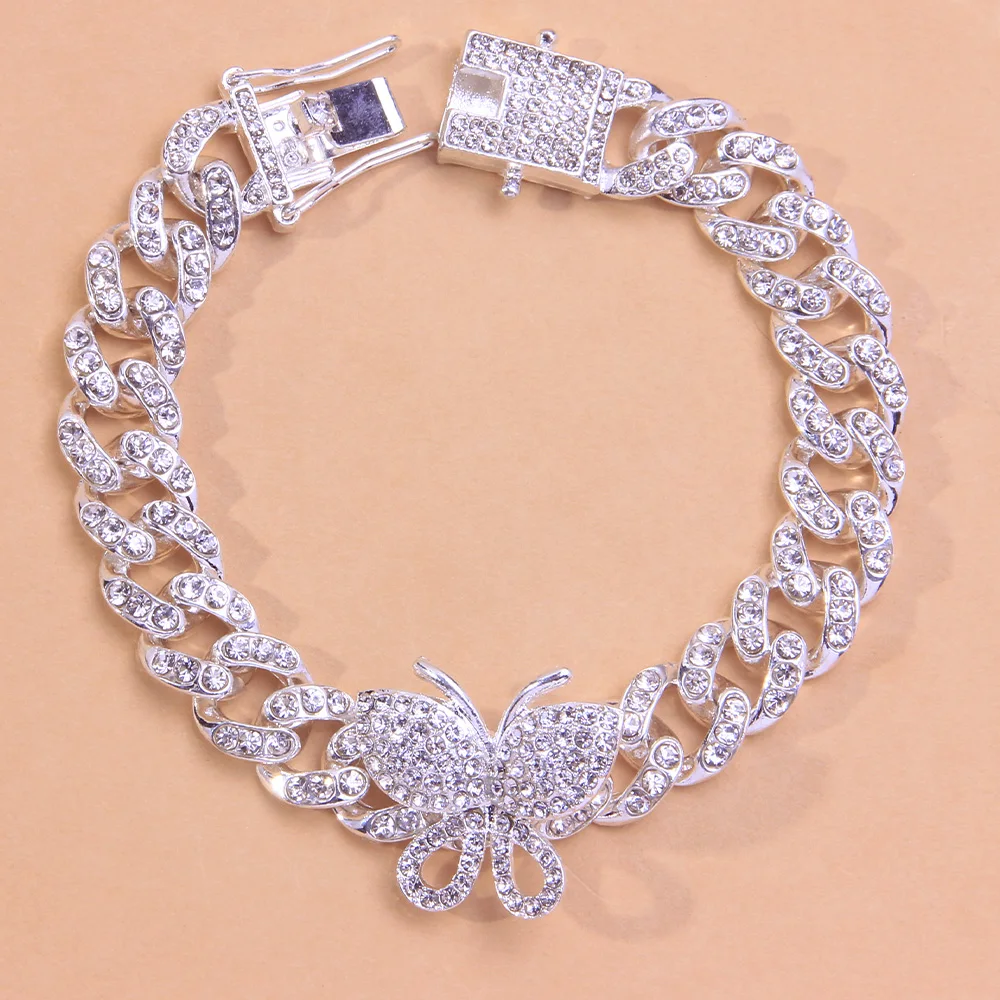 Crystal Hiphop Butterfly Anklet Wholesale for Women Men Bracelet on the Leg Foot Cuban Link Chain Anklet Chunky Jewelry Sandal