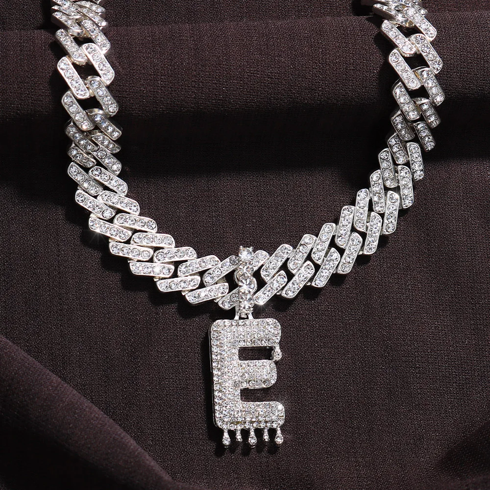 26 Baguette A-Z Initial Pendant Necklace Choker for Women Men Crystal Luxury Letter Cuban Link Chain Iced Out Necklace Jewelry