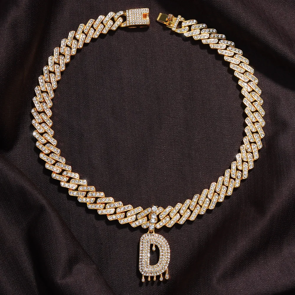 26 Baguette A-Z Initial Pendant Necklace Choker for Women Men Crystal Luxury Letter Cuban Link Chain Iced Out Necklace Jewelry