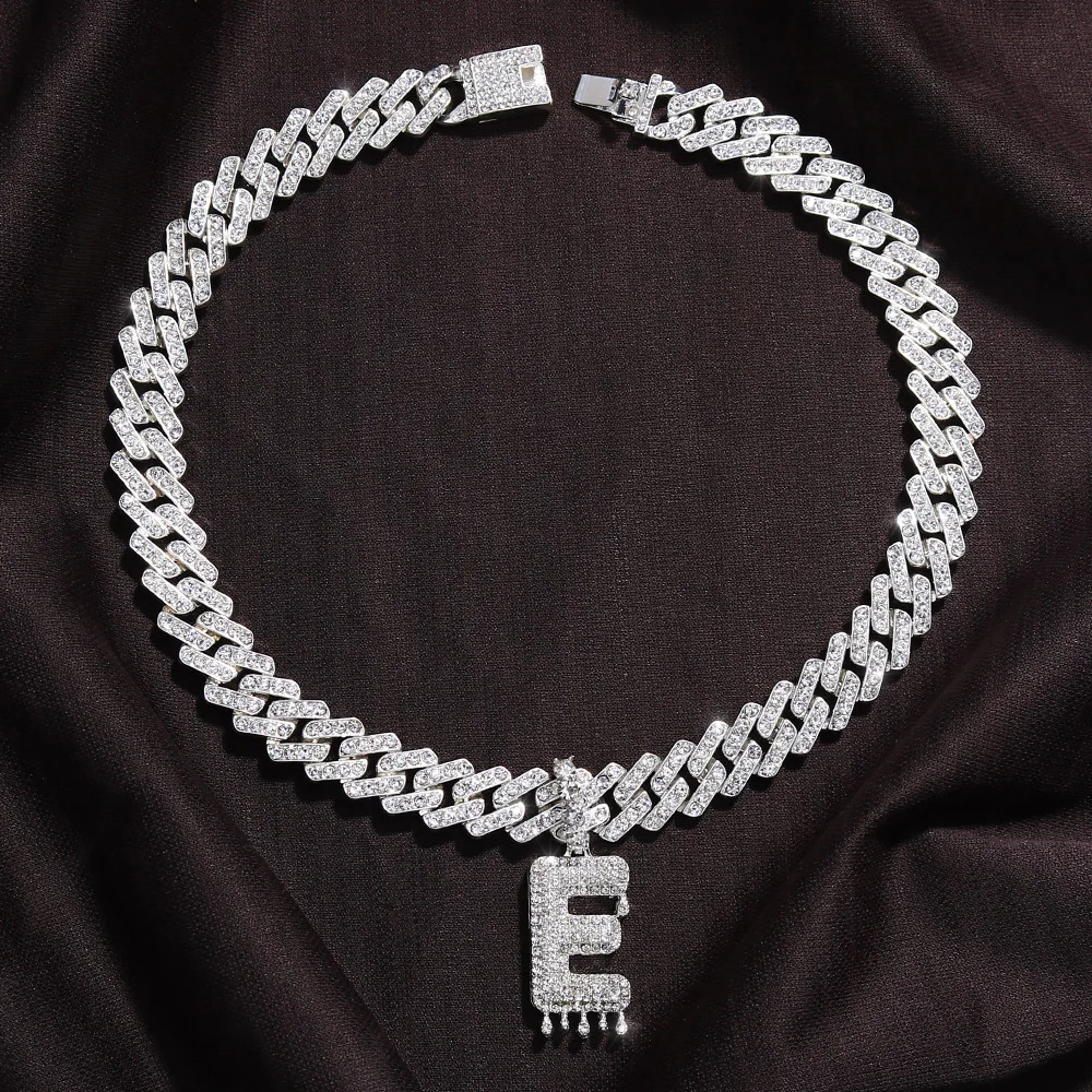 26 Baguette A-Z Initial Pendant Necklace Choker for Women Men Crystal Luxury Letter Cuban Link Chain Iced Out Necklace Jewelry