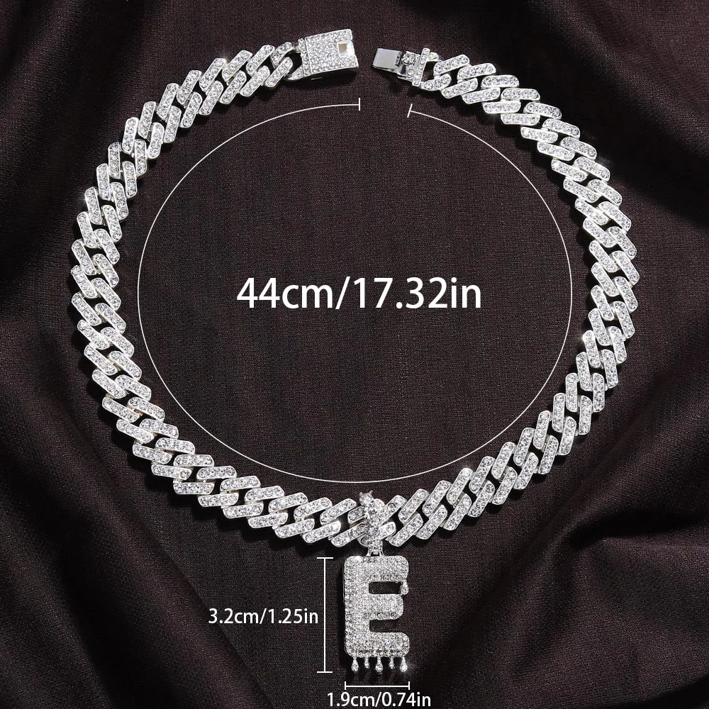 26 Baguette A-Z Initial Pendant Necklace Choker for Women Men Crystal Luxury Letter Cuban Link Chain Iced Out Necklace Jewelry