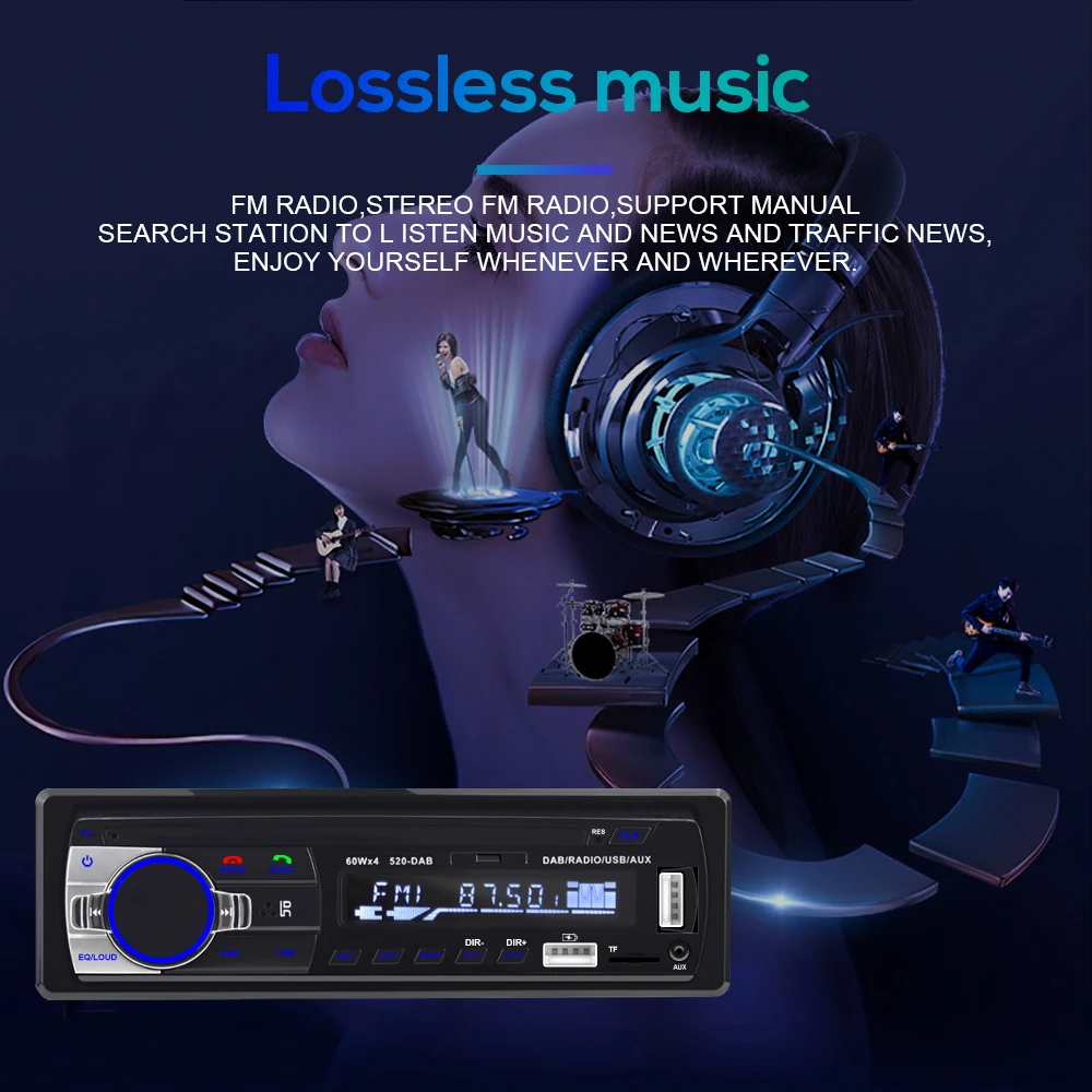Podofo Dab Car Radio Autoradio Stereo Receiver FM Aux Input SD USB JSD-520 12V In-Dash 1din Bluetooth MP3 Multimedia Player
