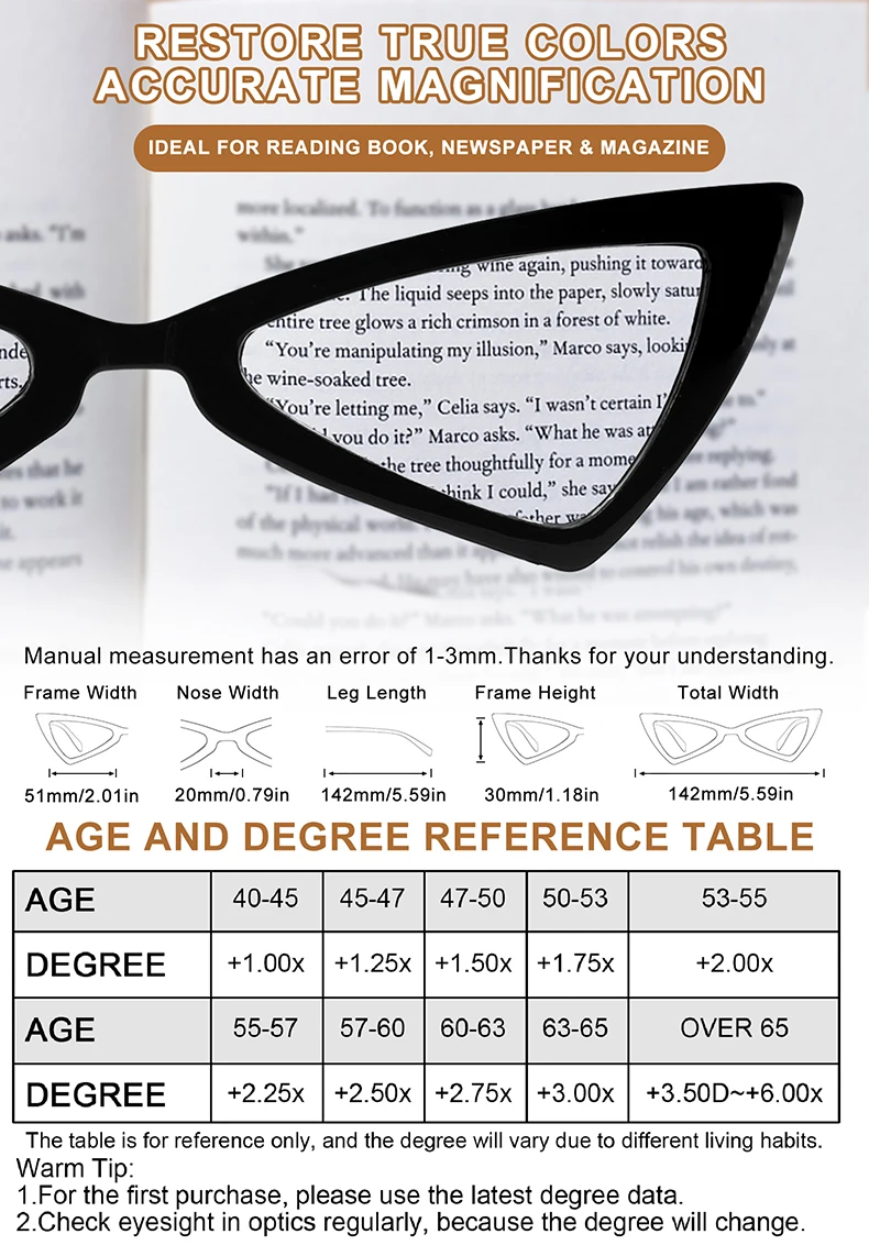 OCCI CHIAR Cat Eye Reading Glasses Women Lightweight Cute Readers Hyperopia Eyeglasses Frames Fashion Magnifying Eyewear 1 1.5 2