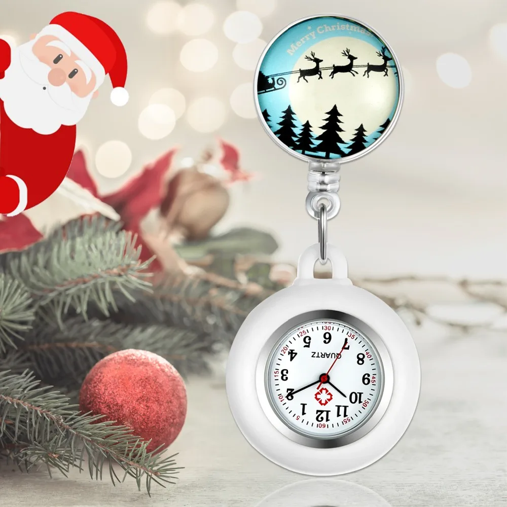 LANCARDO 2021 New Arrival Christmas Sleigh Clip-on Fob Brooch Pendant Pocket Watch Round Dial Nurse Doctor Christmas Gift