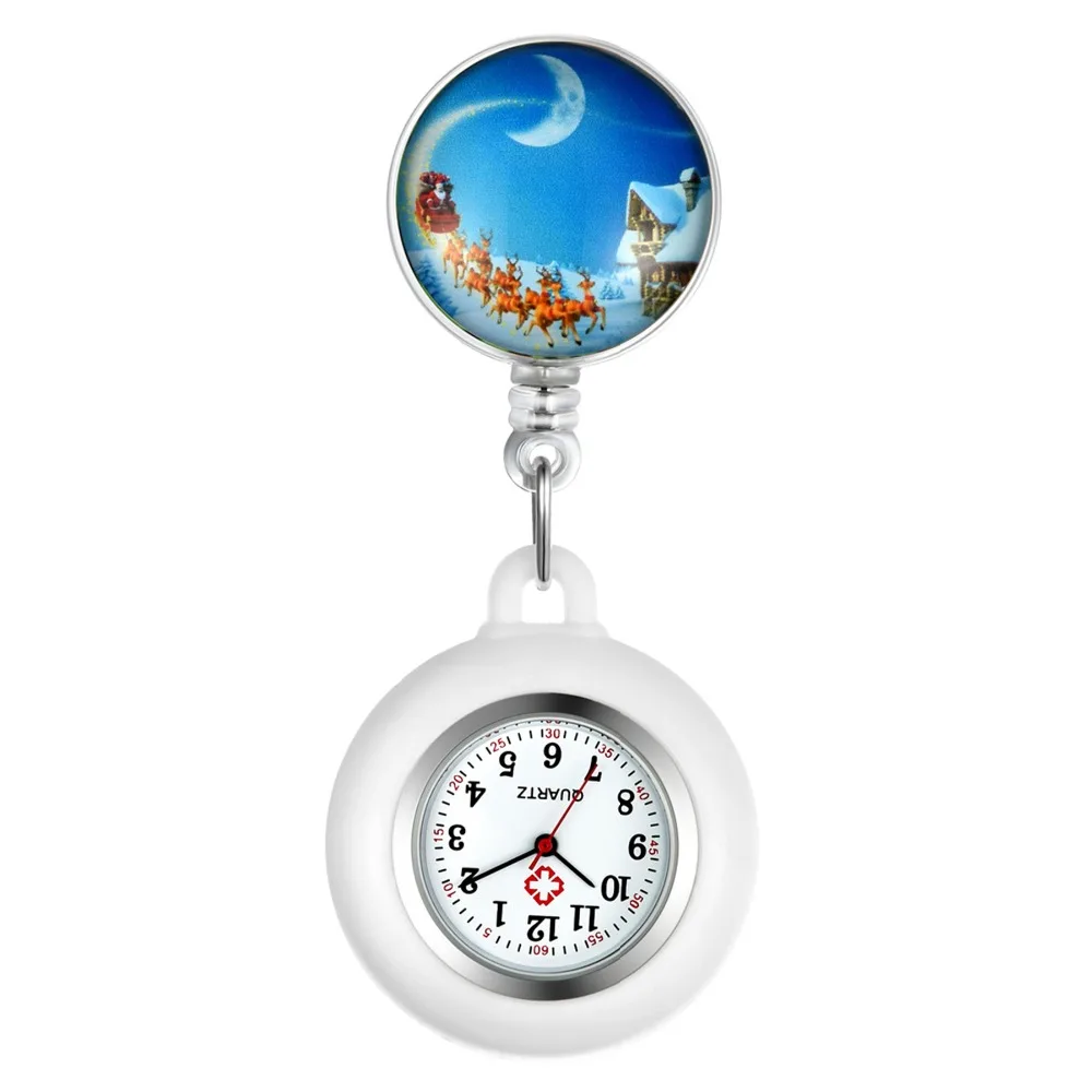 LANCARDO 2021 New Arrival Christmas Sleigh Clip-on Fob Brooch Pendant Pocket Watch Round Dial Nurse Doctor Christmas Gift