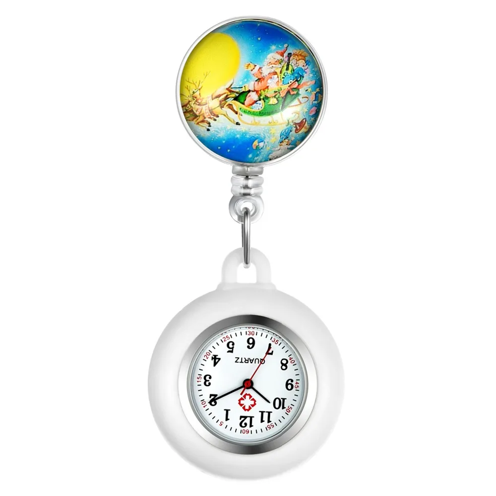 LANCARDO 2021 New Arrival Christmas Sleigh Clip-on Fob Brooch Pendant Pocket Watch Round Dial Nurse Doctor Christmas Gift