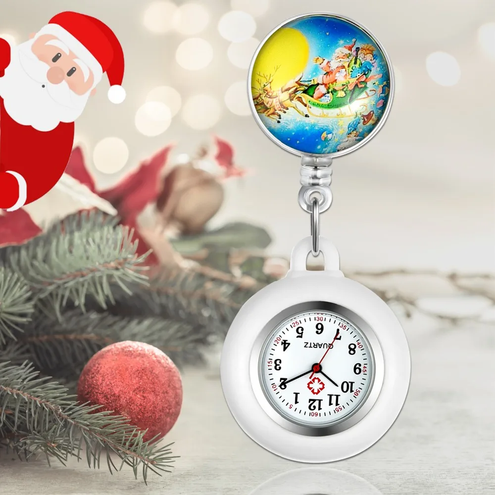 LANCARDO 2021 New Arrival Christmas Sleigh Clip-on Fob Brooch Pendant Pocket Watch Round Dial Nurse Doctor Christmas Gift