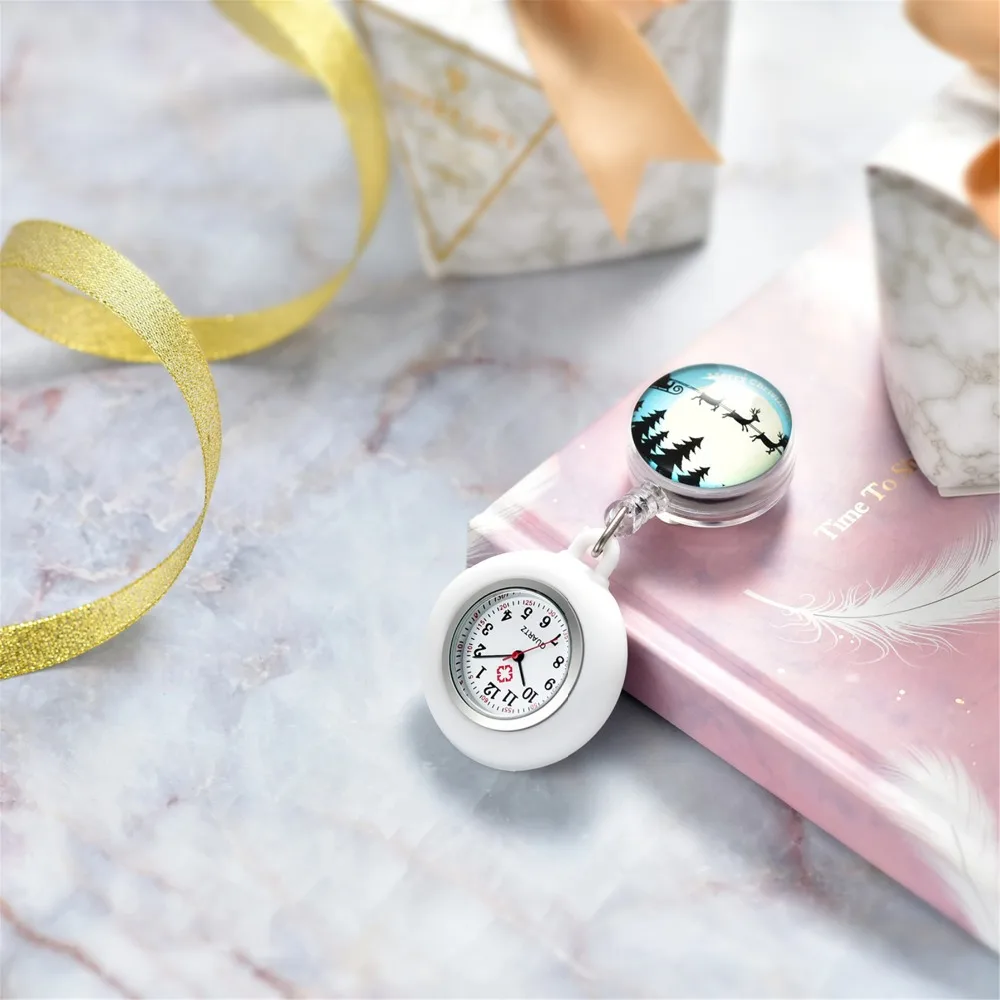 LANCARDO 2021 New Arrival Christmas Sleigh Clip-on Fob Brooch Pendant Pocket Watch Round Dial Nurse Doctor Christmas Gift