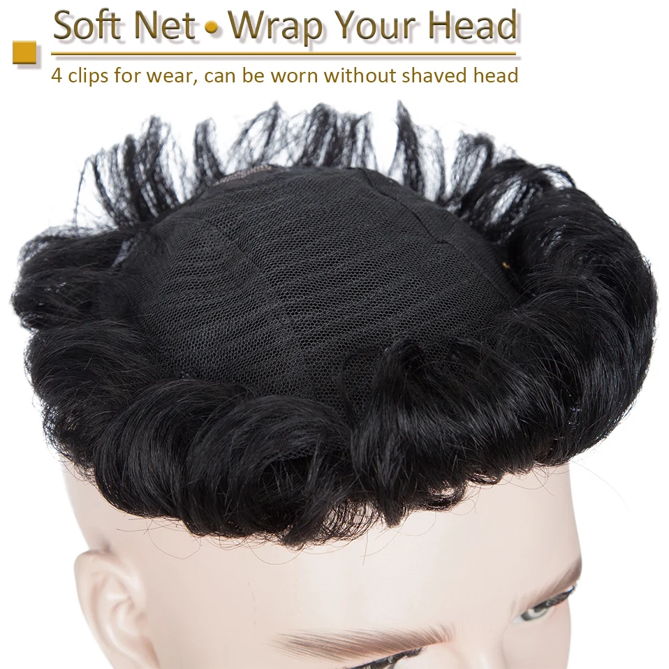 S-noilite 16x19cm 35g Men Toupee Human Hair Replacement System Hair Toppers Hairpiece 4Inch Hair Wig Men Clip In Hair Extensions