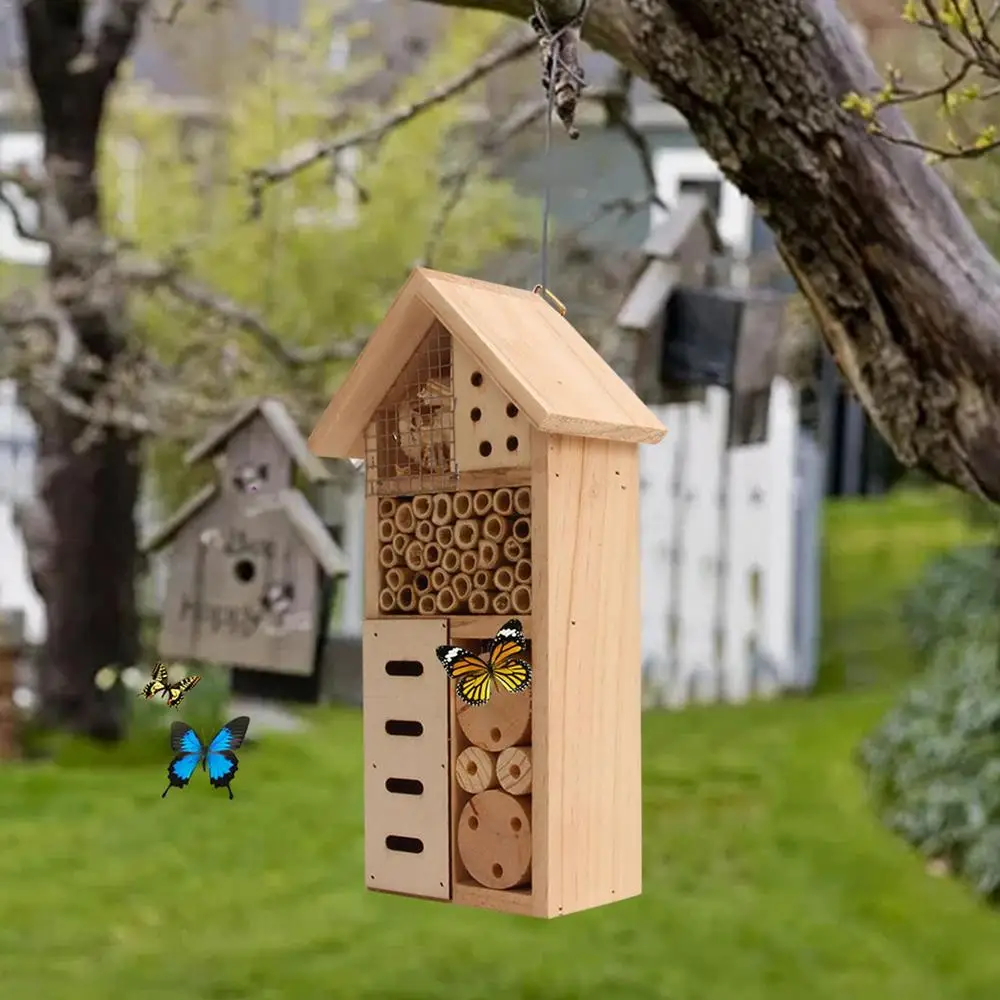 Insect House Wooden Insect Hotel Natural Nesting Habitat Insect Breeding Nest For Outdoor Garden Yard Bee Butterfly
