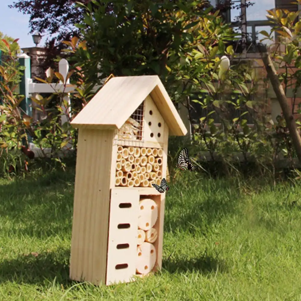 Insect House Wooden Insect Hotel Natural Nesting Habitat Insect Breeding Nest For Outdoor Garden Yard Bee Butterfly