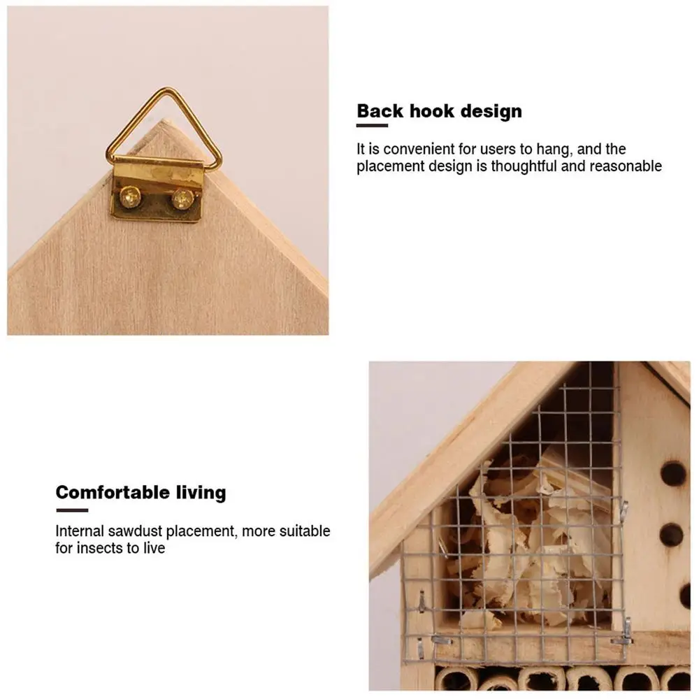 Insect House Wooden Insect Hotel Natural Nesting Habitat Insect Breeding Nest For Outdoor Garden Yard Bee Butterfly