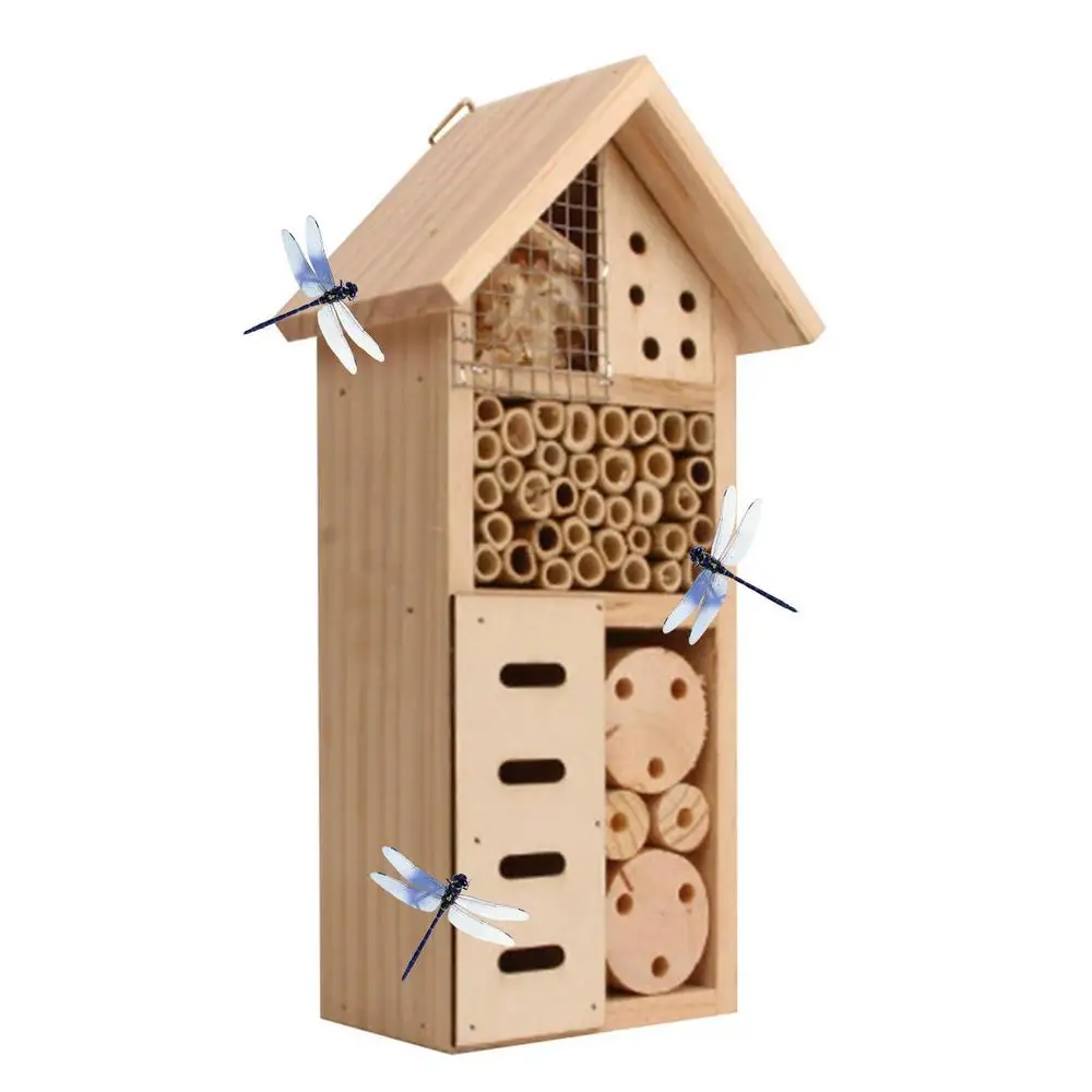 Insect House Wooden Insect Hotel Natural Nesting Habitat Insect Breeding Nest For Outdoor Garden Yard Bee Butterfly